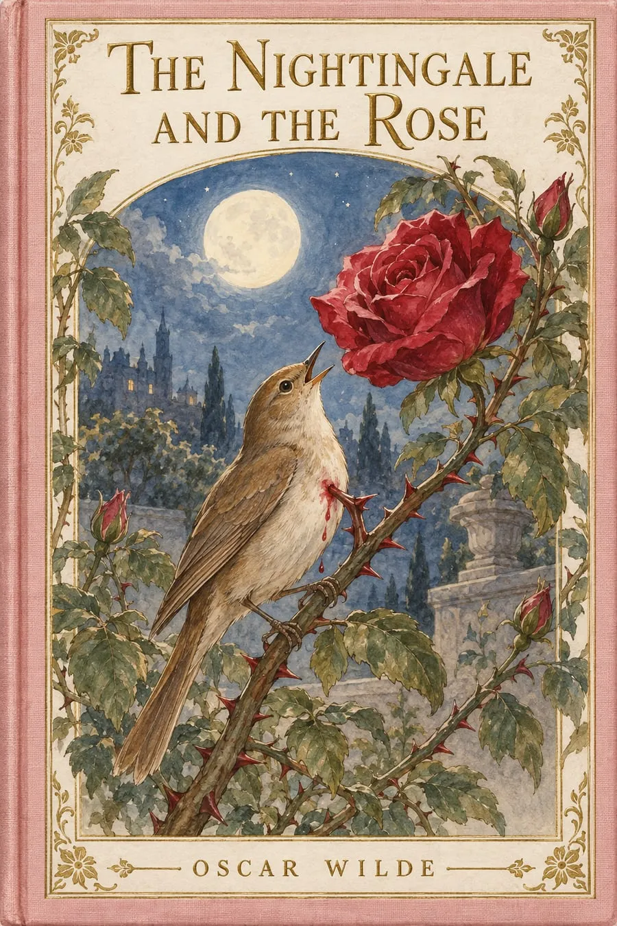 Painted cover for The Nightingale and the Rose