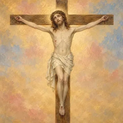 Painted portrait of The figure on the crucifix
